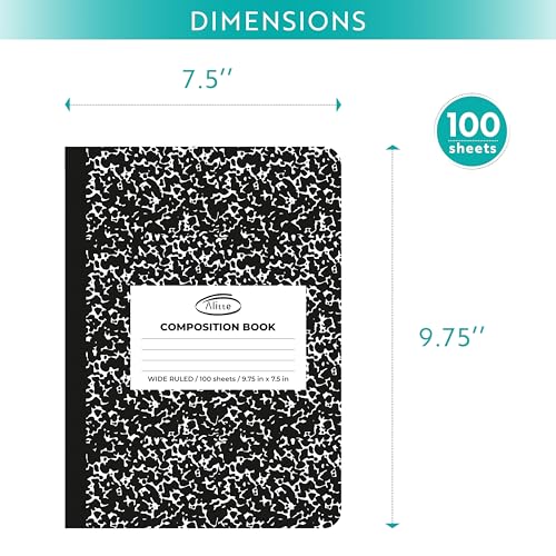 Alitte Composition Notebooks 12-Pack | Wide Ruled, 200 Pages (100 Sheets) | Black Marble, Smooth Thick Pages | 9.75x7.5, | School Notebooks, Writing Pads - Image 3