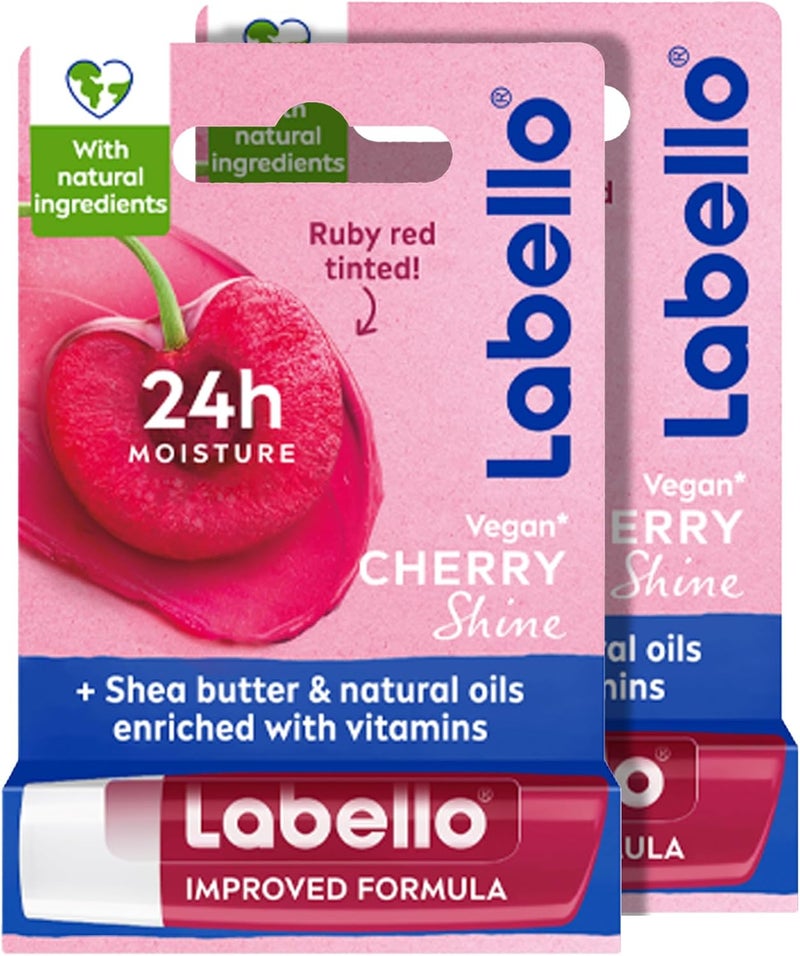 Labello Cherry Shine Lip Balm, Moisturizing Lip Care, 2x4.8g - Image 1