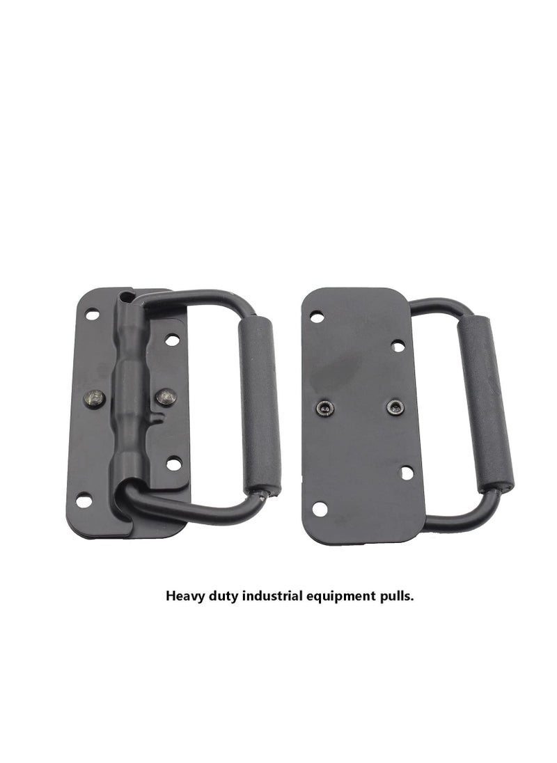 KASTWAVE - Spring Loaded Pull Handles, Surface Mount Chest Handle with Rubber Grip Handmade Chest Trunk Lifter Handle Pull Heavy Duty Hardware for Chests Trunks Crates Storage Boxes Thickened 2mm (2 Pack) - Image 1