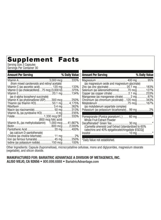 Bariatric Advantage - Ultra Multivitamin with Iron - Ultra Multi with Iron - Capsule Format Multivitamin - Provides Full Complex of B Vitamins - with Vitamin C, Chromium & More - 90 Capsules - Image 1