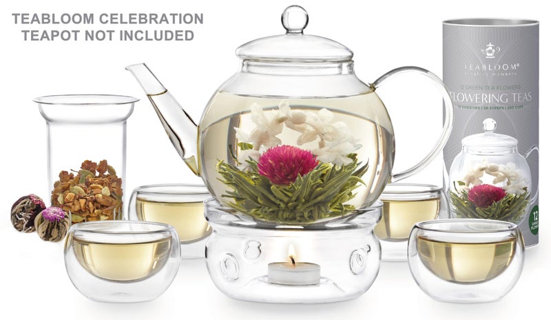 Teabloom Flowering Tea - 12 Unique Varieties of Blooming Tea Flowers - Hand-Tied Green Tea Leaves & Edible Flowers - 12-Pack Gift Canister - Image 3