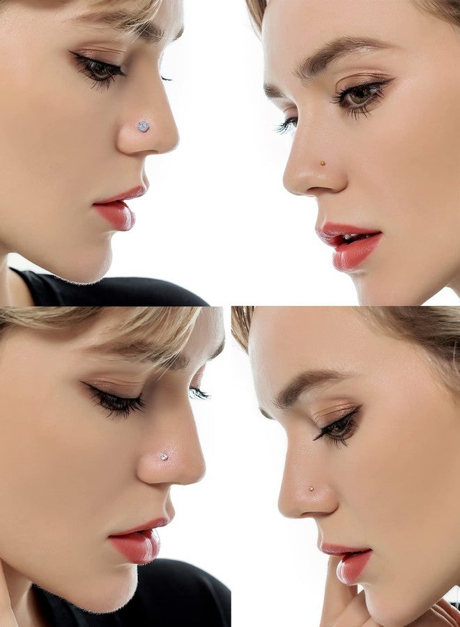 Tornito 20G 20Pcs Stainless Steel Nose Bone L Shaped Screw Studs Rings CZ Nose Ring Labret Nose Piercing Jewelry for Men Women (A1:20Pcs) (B:20Pcs Screw Shaped(Silver+Gold)) - Image 2