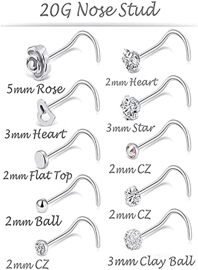 Tornito 20G 20Pcs Stainless Steel Nose Bone L Shaped Screw Studs Rings CZ Nose Ring Labret Nose Piercing Jewelry for Men Women (A1:20Pcs) (B:20Pcs Screw Shaped(Silver+Gold)) - Image 3