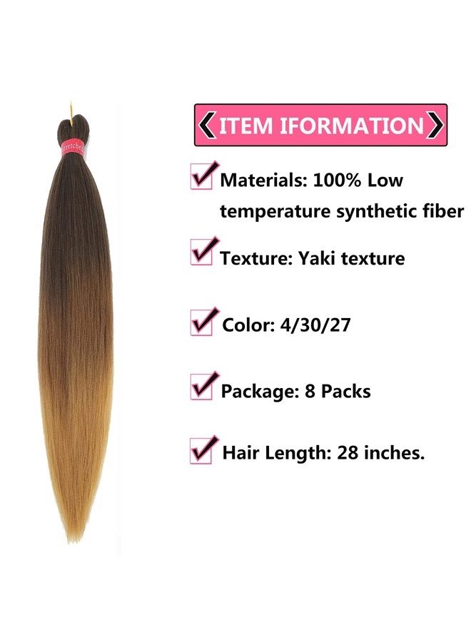 FAYETA Ombre Pre Stretched Braiding Hair, 28''-8 packs Silky Color Blend Braid Hair Extensions, 100% Kanekalon Synthetic Crochet Hair Braids, Yaki Texture Hair Braiding (28''-pack of 8, 4/30/27) - Image 4