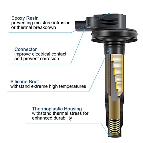 MAS حزمة 6 قطع من ملف الإشعال و 6 قطع من شمعات الإشعال البلاتينية موتوركرافت SP520 متوافقة مع فورد فليكس فيوجن لينكولن MKS MKZ 3.7 3.5 V6 بديل لـ UF553 SP589 - Image 4