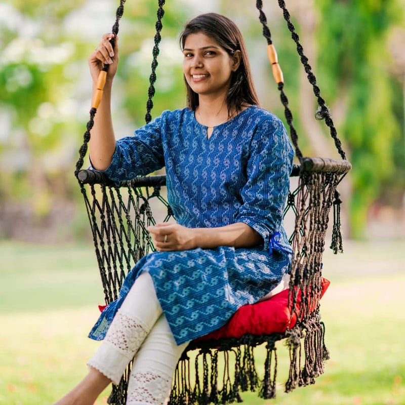 Swingzy Premium Large Trapezium Single Seater Swing Chair Hanging Hammock Chair for Home Indoor Outdoor Patio Balcony GardenJhula for AdultsFree Accessories Black Polyester