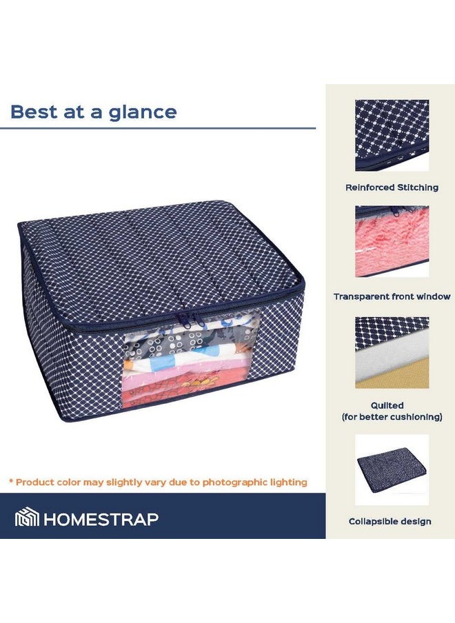 هومستراب - مجموعة Homestrap من 6 أغطية ساري مبطنة من القطن مكونة من 3 طبقات (أزرق داكن) ومنظم خزانة ملابس واحد للساري (بيج) لليهنغا والبدلة والفستان والإكسسوارات - Image 1