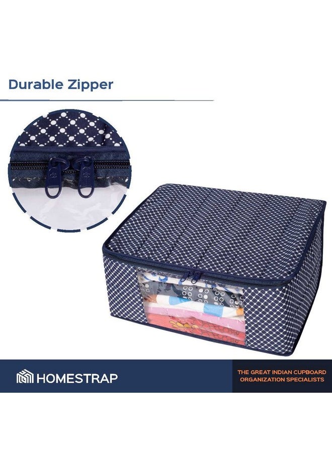 هومستراب - مجموعة Homestrap من 6 أغطية ساري مبطنة من القطن مكونة من 3 طبقات (أزرق داكن) ومنظم خزانة ملابس واحد للساري (بيج) لليهنغا والبدلة والفستان والإكسسوارات - Image 1