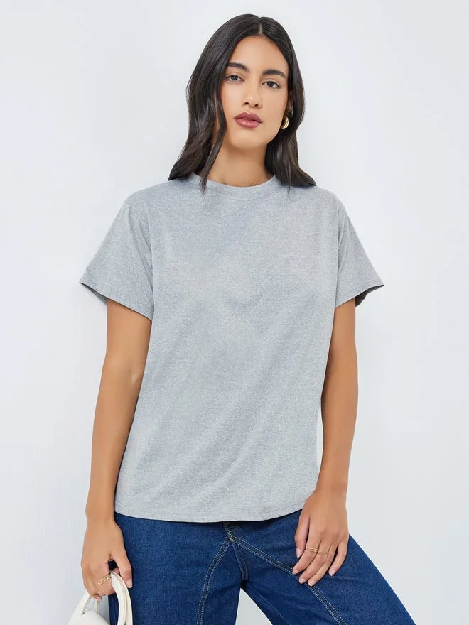 Styli Styli Grey Floral Graphic Print Round Neck T-Shirt