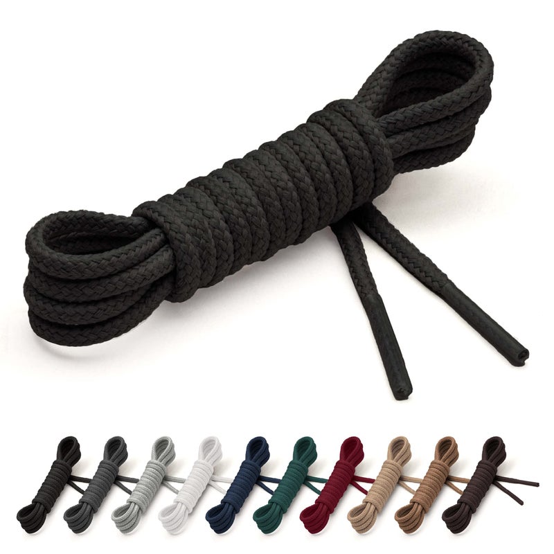 Benchmark Basics 33" Black Dress Shoe Laces - Round Waxed Shoestrings for Shoes & Boots - 1/10" (2.5mm) Diameter - 1 Pair - Image 1