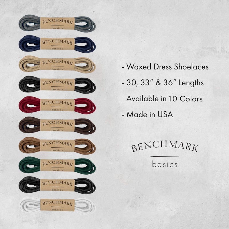 Benchmark Basics 33" Black Dress Shoe Laces - Round Waxed Shoestrings for Shoes & Boots - 1/10" (2.5mm) Diameter - 1 Pair - Image 4