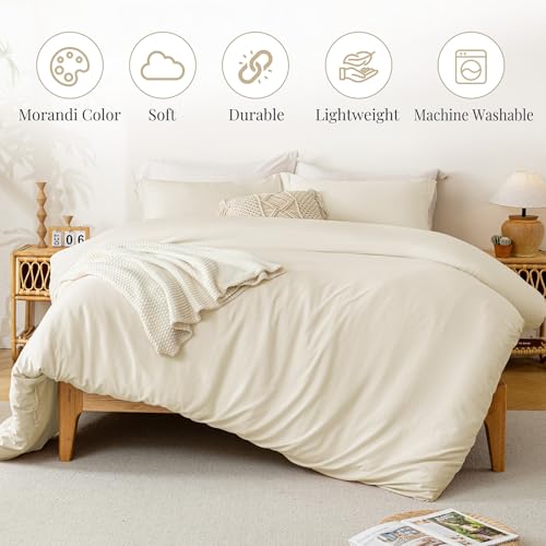 MILDLY Super Soft Duvet Cover - 100% Washed Microfiber Beige Comforter Cover Set 3 Pieces with Zipper Closure & Corner Ties (No Comforter) - Image 2
