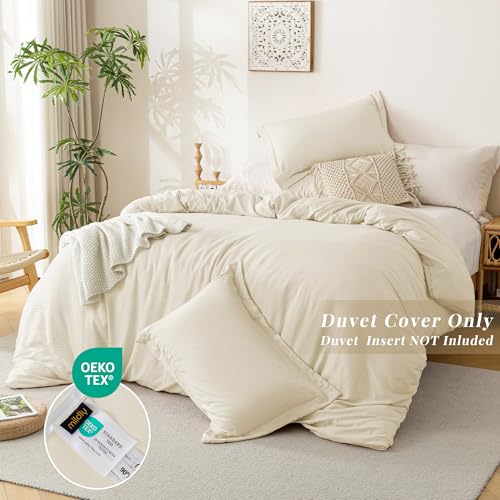 MILDLY Super Soft Duvet Cover - 100% Washed Microfiber Beige Comforter Cover Set 3 Pieces with Zipper Closure & Corner Ties (No Comforter) - Image 3