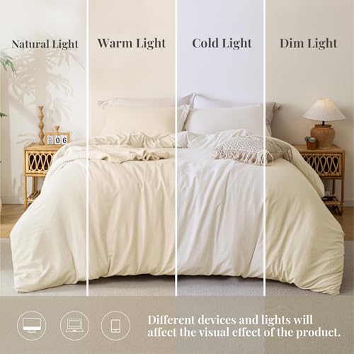 MILDLY Super Soft Duvet Cover - 100% Washed Microfiber Beige Comforter Cover Set 3 Pieces with Zipper Closure & Corner Ties (No Comforter) - Image 4