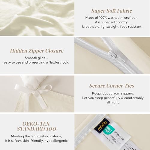 MILDLY Super Soft Duvet Cover - 100% Washed Microfiber Beige Comforter Cover Set 3 Pieces with Zipper Closure & Corner Ties (No Comforter) - Image 5