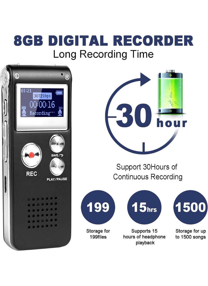 DISTANCEE 8GB Voice Recorder, Digital Audio Recorder and MP3 Player, Portable Voice Recorder Rechargeable Dictaphone with Mini USB Port for Meetings, Interviews and Lectures