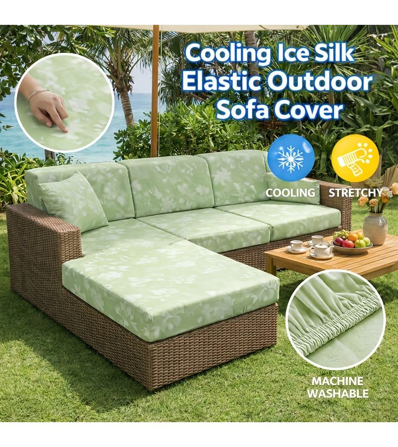 1pc Summer Outdoor Cooling Sofa Cover Grey Ice Silky Fiber Fabric Stretch Patio Sofa Cushion Cover Suitable For Outdoor Wicker Sofas L Shaped Corner Sofas Sun Proof Breathable Machine Washable Removable And Washable All Season Use Outdoor Patio - Image 1