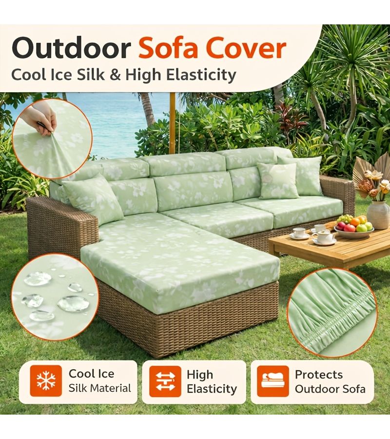 1pc Summer Outdoor Cooling Sofa Cover Grey Ice Silky Fiber Fabric Stretch Patio Sofa Cushion Cover Suitable For Outdoor Wicker Sofas L Shaped Corner Sofas Sun Proof Breathable Machine Washable Removable And Washable All Season Use Outdoor Patio - Image 3