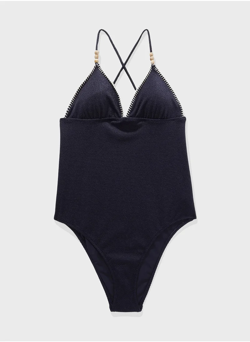 American Eagle Pique Cheeky One Piece Swimsuit