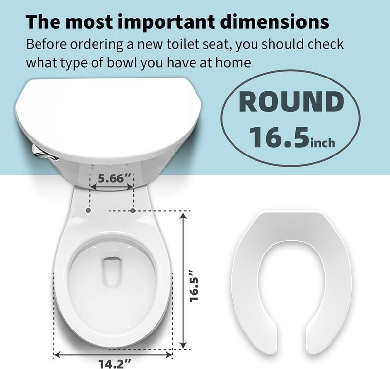 CcBello Commercial Heavy Duty Open Front Toilet Seat Without Cover, Thickened Material, Never Loosen, ROUND, White (16.5”)1-Pack - Image 4