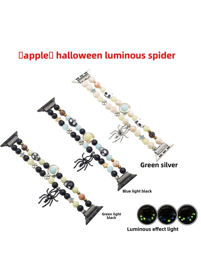 Loquat Luminous Chain Beaded Strap For Apple Watch789S10 Bracelet For Apple Skull Watch Strap-Color:46/44/45/49mm Green Light Black - Image 2