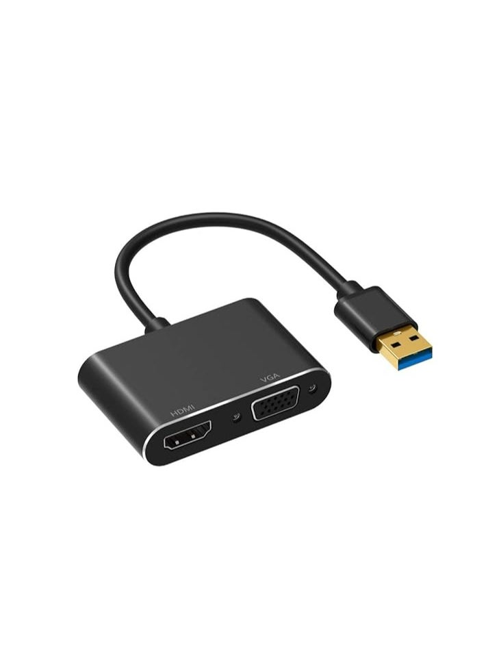 ماركة غير محددة - محول USB 3.0 إلى HDMI VGA، محول USB إلى VGA HDMI، كابل محول HD 1080P لأجهزة الكمبيوتر المحمولة التي تعمل بنظام Windows 7/8/10، يدعم نظام التشغيل Mac OS High Sierra، لا يدعم Linux، Chrome OS - Image 1