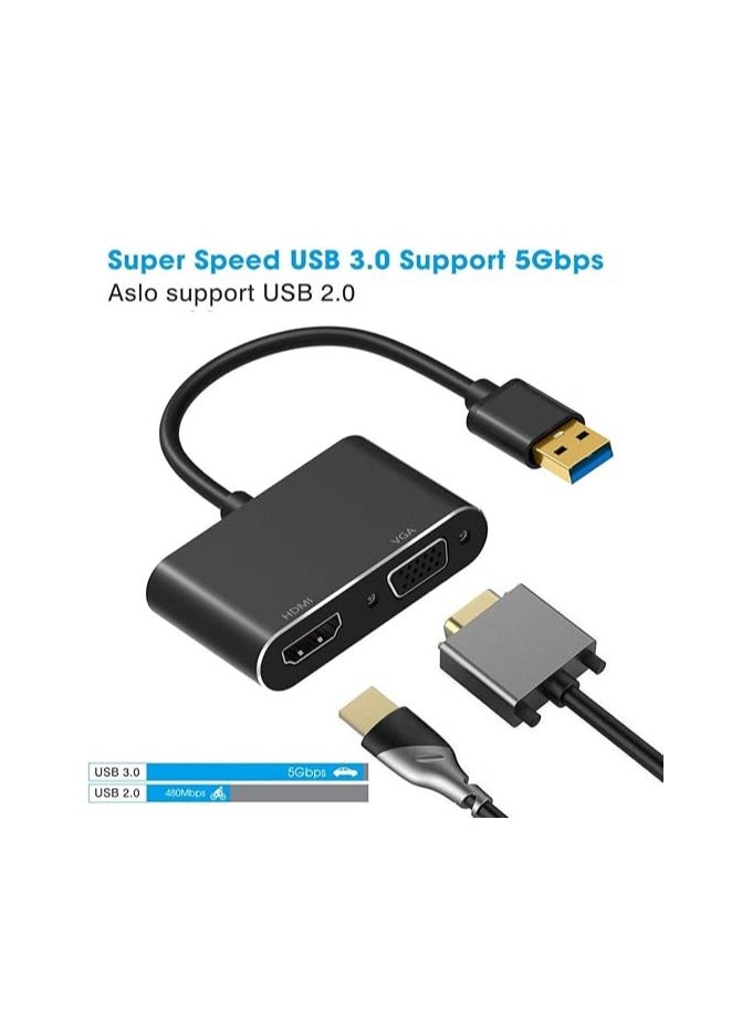 ماركة غير محددة - محول USB 3.0 إلى HDMI VGA، محول USB إلى VGA HDMI، كابل محول HD 1080P لأجهزة الكمبيوتر المحمولة التي تعمل بنظام Windows 7/8/10، يدعم نظام التشغيل Mac OS High Sierra، لا يدعم Linux، Chrome OS - Image 1