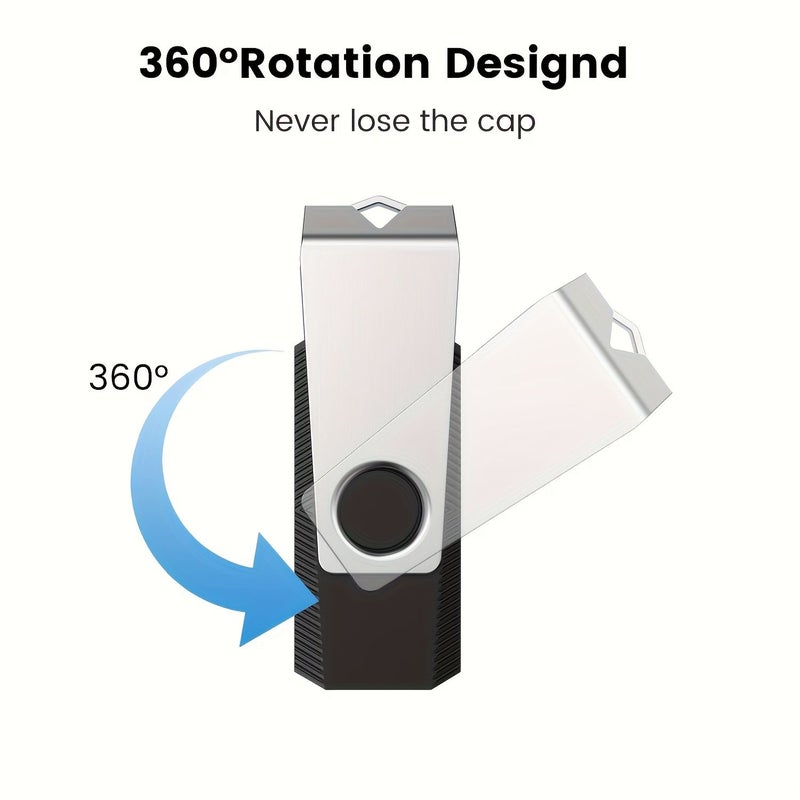 2 قطعة، محرك أقراص فلاش USB 2.0 بسعة 128 جيجابايت، محرك إبهام، قلم تخزين، غطاء معدني دوار بزاوية 360 درجة، أسود - Image 1