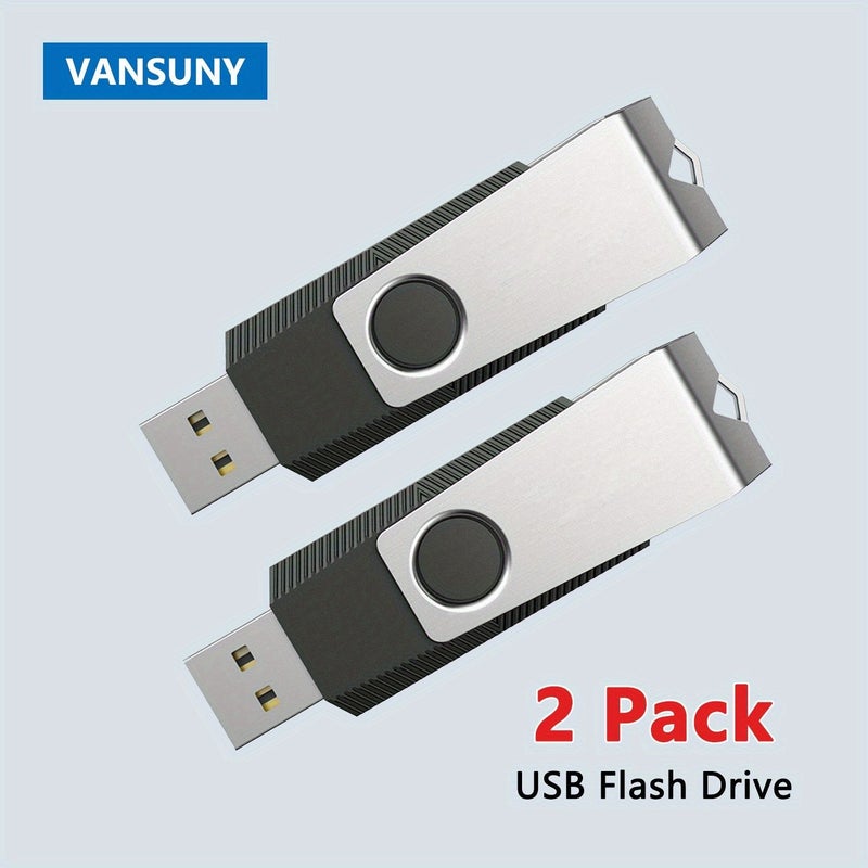 2 قطعة، محرك أقراص فلاش USB 2.0 بسعة 128 جيجابايت، محرك إبهام، قلم تخزين، غطاء معدني دوار بزاوية 360 درجة، أسود - Image 4