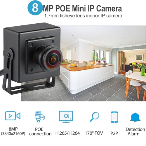 REVODATA Ultra HD 8MP Mini POE IP Camera4K Small Indoor Security Camera Fisheye 17mm Lens 180 Viewing Angle P2P Remote View CCTV POE Fisheye CamH265 Motion Detection I7063PHS82 - Image 3