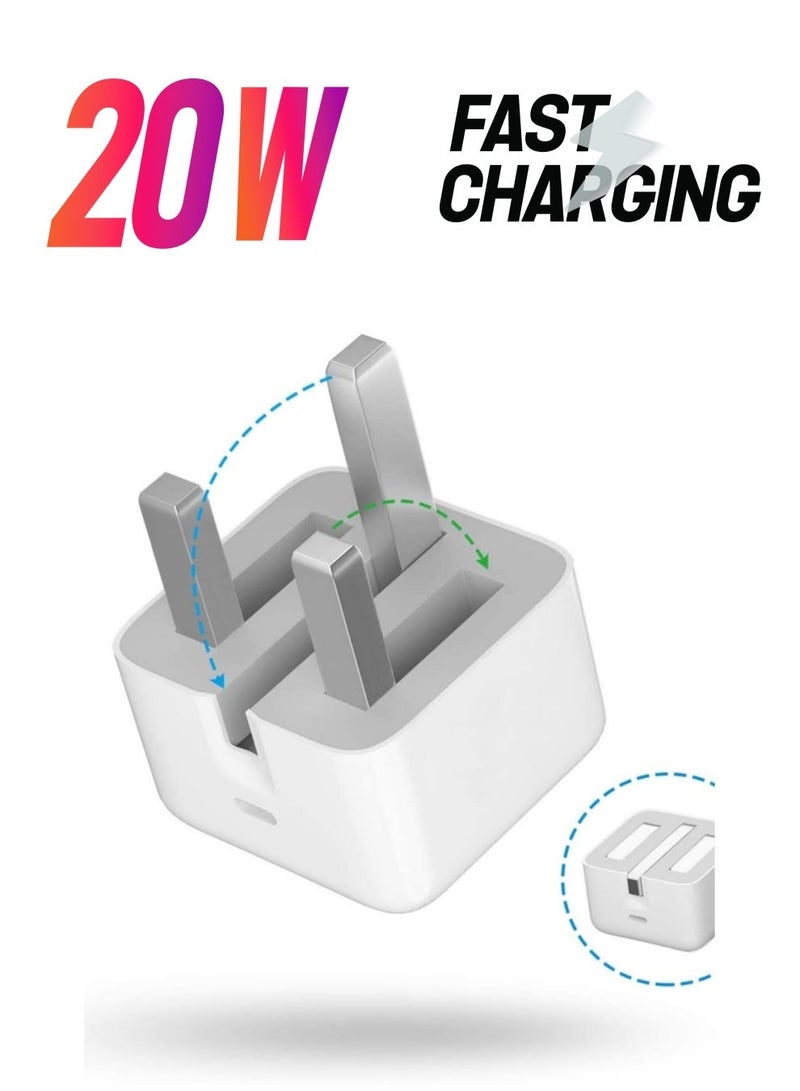 20W Foldable Fast Charging Wall Adapter Compatible with iPhone 12 Pro Max/11 Pro Max/SE, iPad - Image 1
