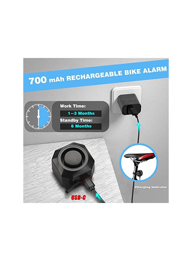 Excefore Rechargeable Bike Alarm with Remote 110dB Loud Wireless Anti Theft Vibration Motion Sensor Vehicle Security Alarm System Waterproof Bicycle Trailer Motorcycle Alarm - Image 2