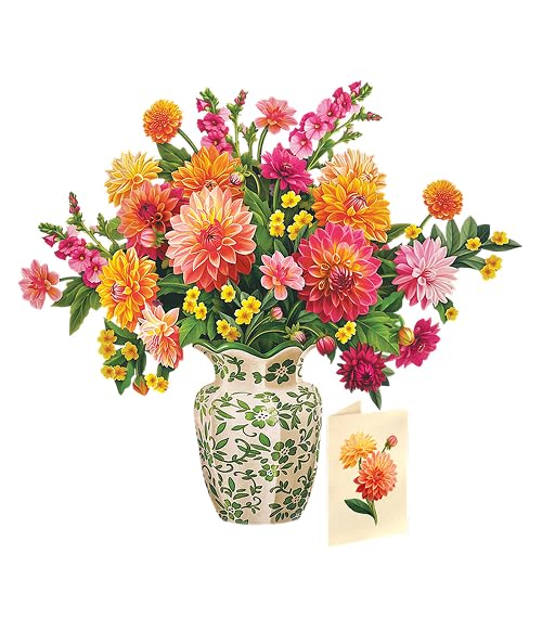 Freshcut Paper Dahlia Sunrise 14.5 Inch Life-Sized 3D Pop Up Cards – Greeting Card, Birthday, Mothers Day, Thank You, Gifts for Mom and Her – Includes Notecard and Envelope - Image 1