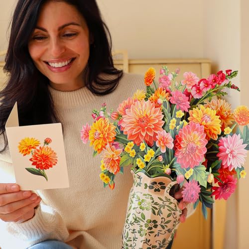 Freshcut Paper Dahlia Sunrise 14.5 Inch Life-Sized 3D Pop Up Cards – Greeting Card, Birthday, Mothers Day, Thank You, Gifts for Mom and Her – Includes Notecard and Envelope - Image 2