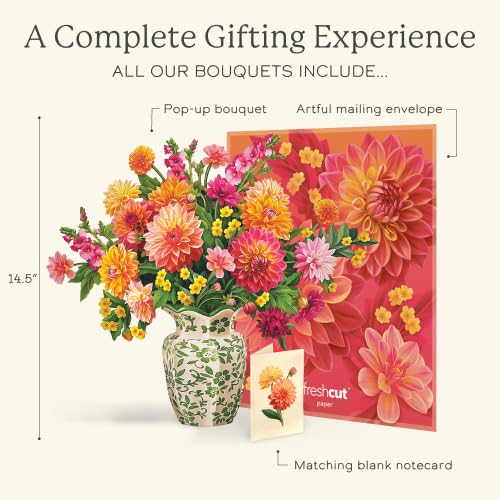 Freshcut Paper Dahlia Sunrise 14.5 Inch Life-Sized 3D Pop Up Cards – Greeting Card, Birthday, Mothers Day, Thank You, Gifts for Mom and Her – Includes Notecard and Envelope - Image 4