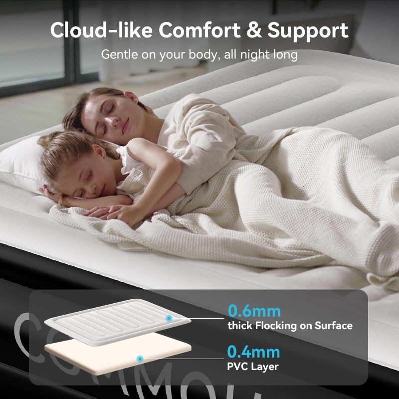 COMMOUDS Queen Air Mattress with Built-in Pump, 18" Raised Blow up Mattress, Comfort Inflatable Mattress with Waterproof Flocked Top, Portable Airbed for Guests, Camping, Home & Travel Use, 660lbs Max - Image 3