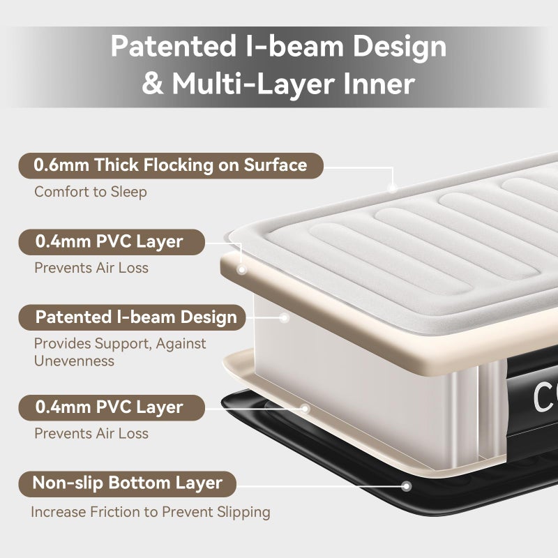 COMMOUDS Queen Air Mattress with Built-in Pump, 18" Raised Blow up Mattress, Comfort Inflatable Mattress with Waterproof Flocked Top, Portable Airbed for Guests, Camping, Home & Travel Use, 660lbs Max - Image 2