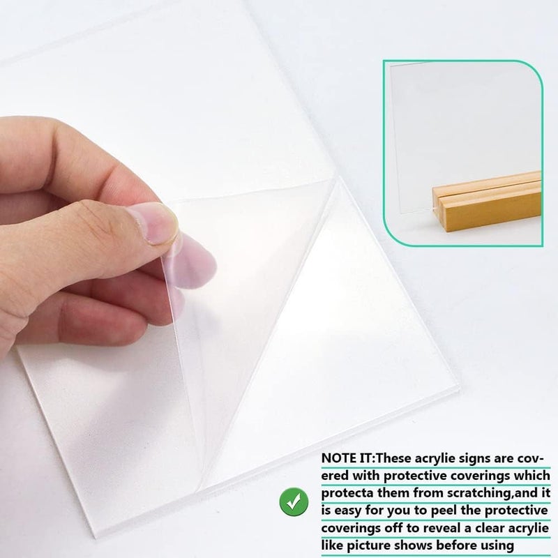 Newbested 8 Pack 5 x 7 Inch Blank Clear Acrylic Table Displays with Wooden Stands - Ideal for DIY Name Cards, Menu Numbers, and Event Party Decorationsï¼ˆSINGLE LAYERï¼‰ - Image 5