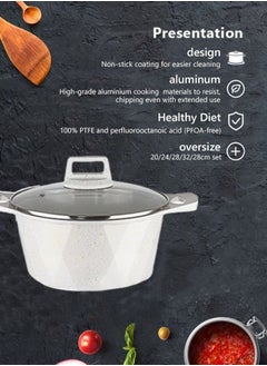 HK 12-piece Marble Cookware Set Aluminum Pots And Pans With Non-stick Surface Glass Lids PFOA-free White 20-24-28-32 Cm (deep Stockpot) + 28 Cm (deep Frying Pan) + Pair Of Gloves  - Image 3