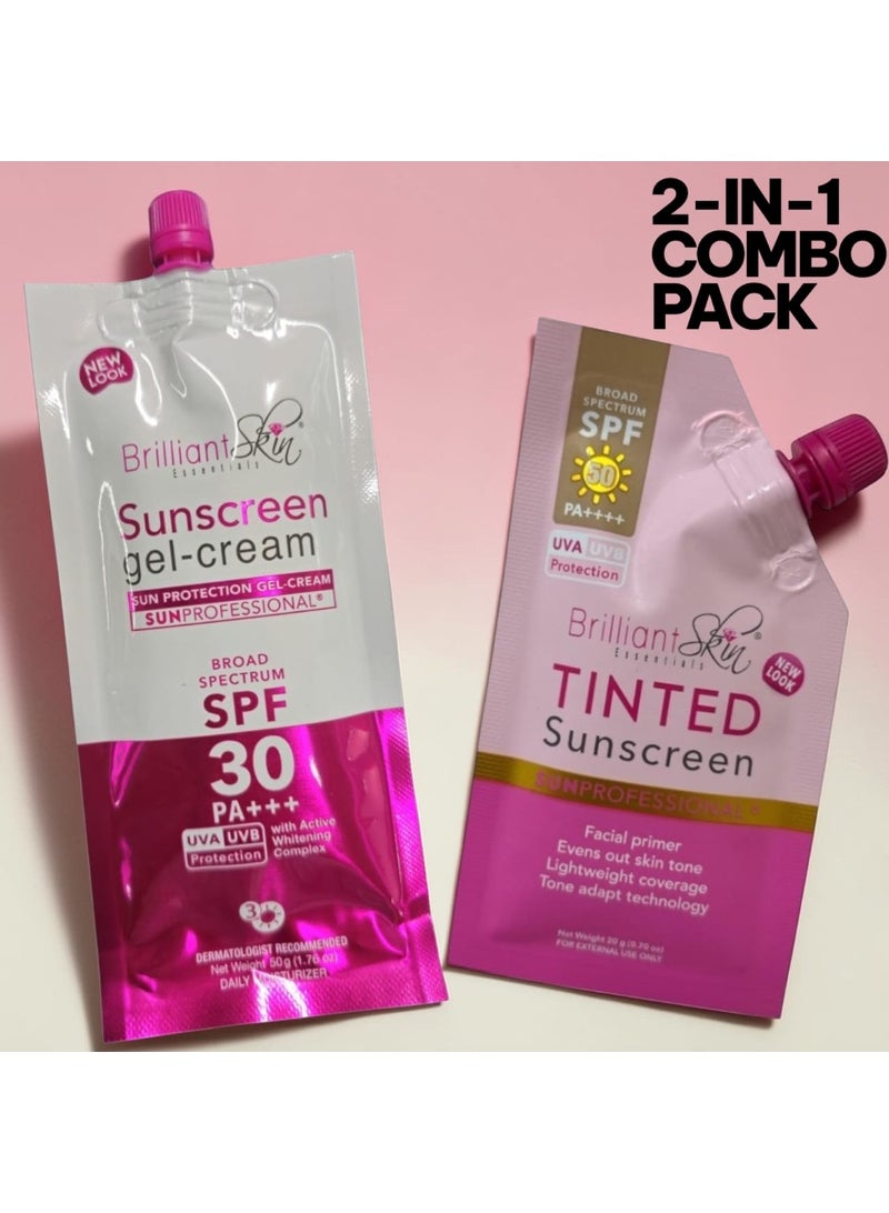 Brilliant Skin 2-IN-1 Sunscreen Combo Tinted SPF 50 Sunscreen 20g + SPF 30 Gel-Cream Sunscreen 50g – Hydrating UVA UVB Protection Lightweight Face Sunscreen Set - Image 1