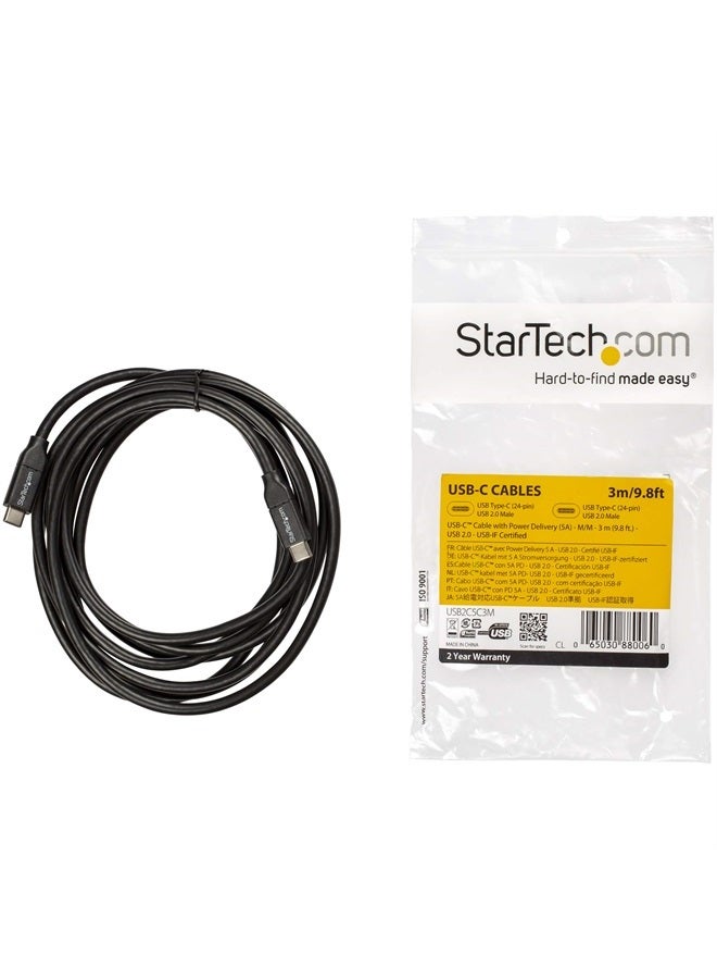 Startech.com USB C To USB C Cable - 10 ft / 3m - USB-IF Certified - 5A PD - USB 2.0 - USB Type C Charging Cable - USB C Fast Charge Cable (USB2C5C3M) - Image 3