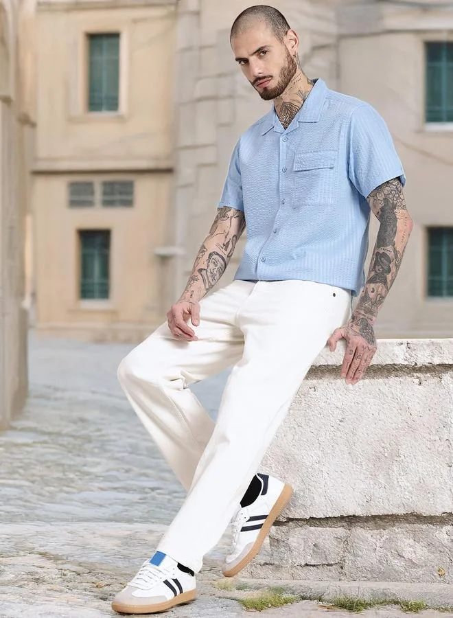 هير أند ناو Men Seersucker Casual Shirt