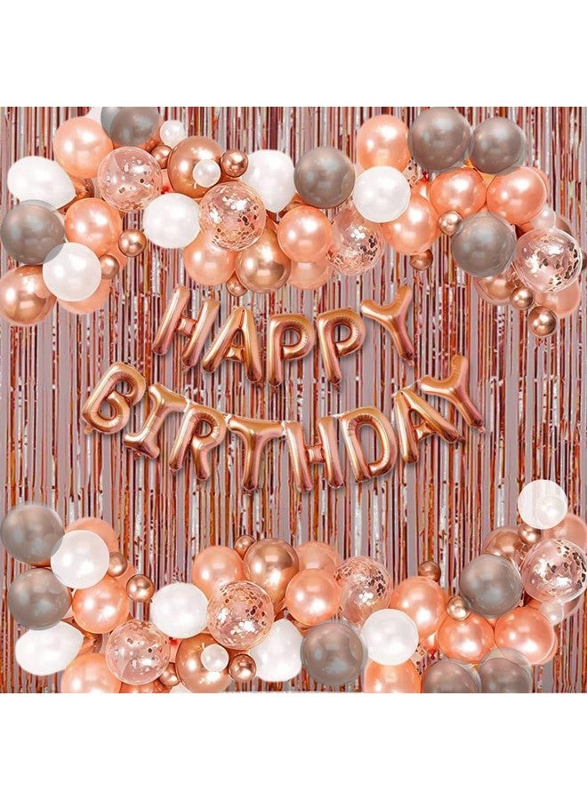 هونج كونج بالونز مجموعة بالونات HK المطاطية من 58 قطعة باللون الذهبي الوردي مع لافتة عيد ميلاد سعيد ومجموعة زينة قوس البالونات مع مضخة بالونات قصاصات لتزيين أعياد الميلاد، موضوع زينة عيد ميلاد باللون الذهبي الوردي للفتيات - Image 1