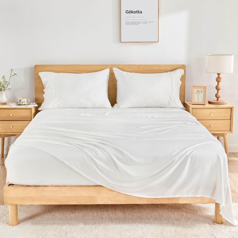 GOKOTTA Queen Sheet Set 4 Pcs100 Rayon Derived from Bamboo SheetsCooling Sheets Queen for Hot Sleepers16 Inch Deep Pocket Queen Size Bed Sheets with Elastic Corner StrapsSilky Soft Bright White