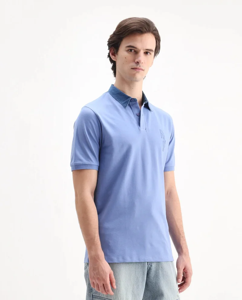 Rare Rabbit Men's Denim Collared Solid Polo