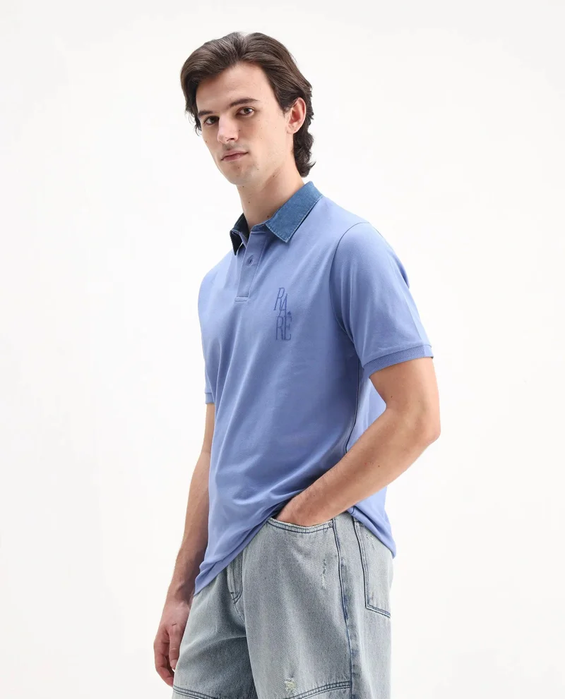 Rare Rabbit Men's Denim Collared Solid Polo
