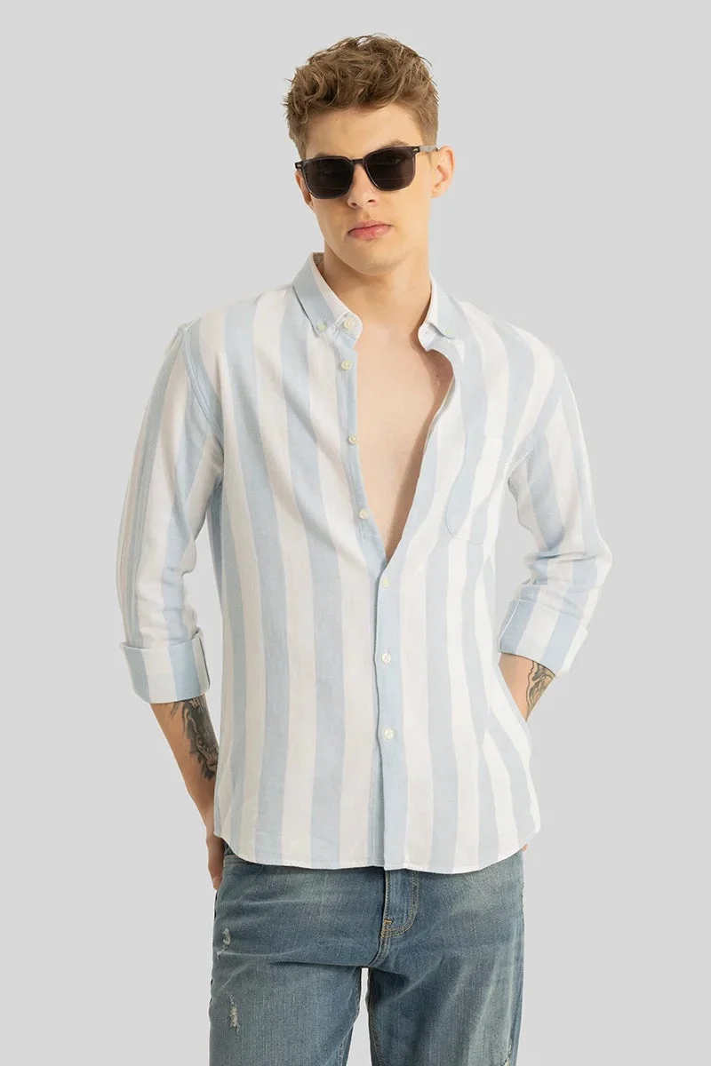 SNITCH Pulse Light Blue Stripes Linen Shirt