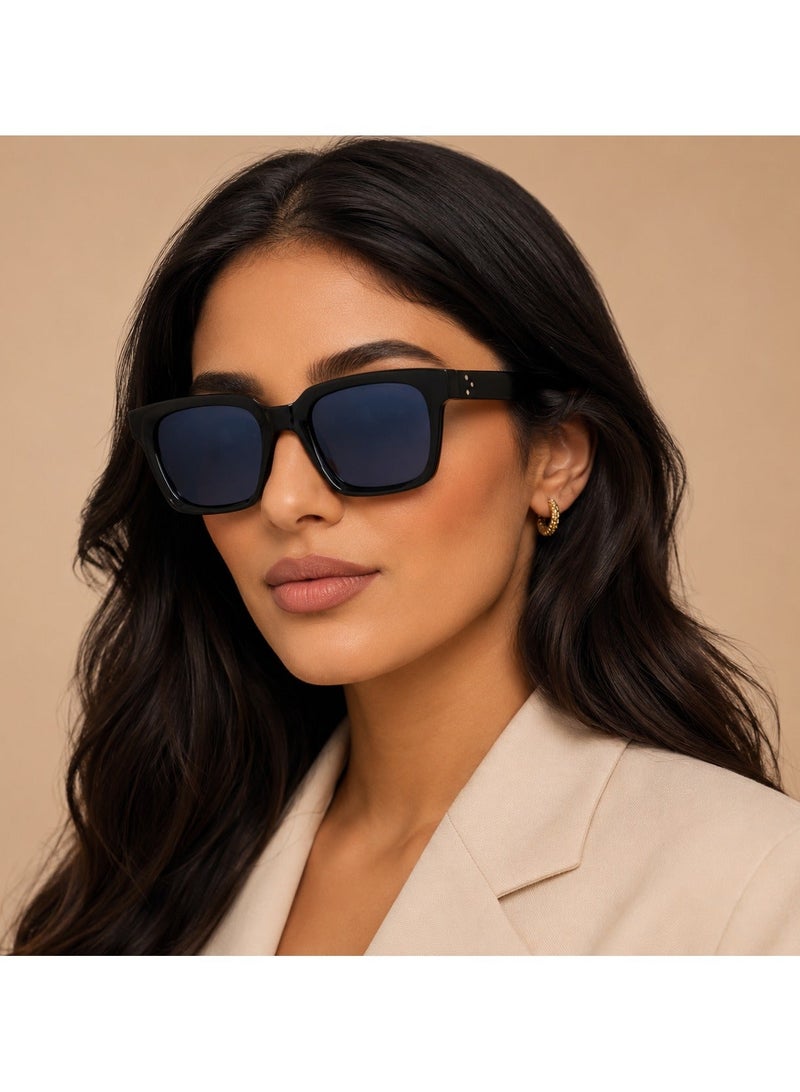 OPULIZE ERA Sunglasses for Women Men, Oversized Rectangular Frame with Spring Hinges, Polarised Black Tinted Lens With UV400 Protection,Anti-reflective & Anti-Glare, Black (Pack of 1) - Image 1