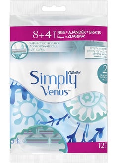 Venus Gillette Simply Venus Disposable Razor for Women, 2 Blades 8+4 Pieces  - Image 1