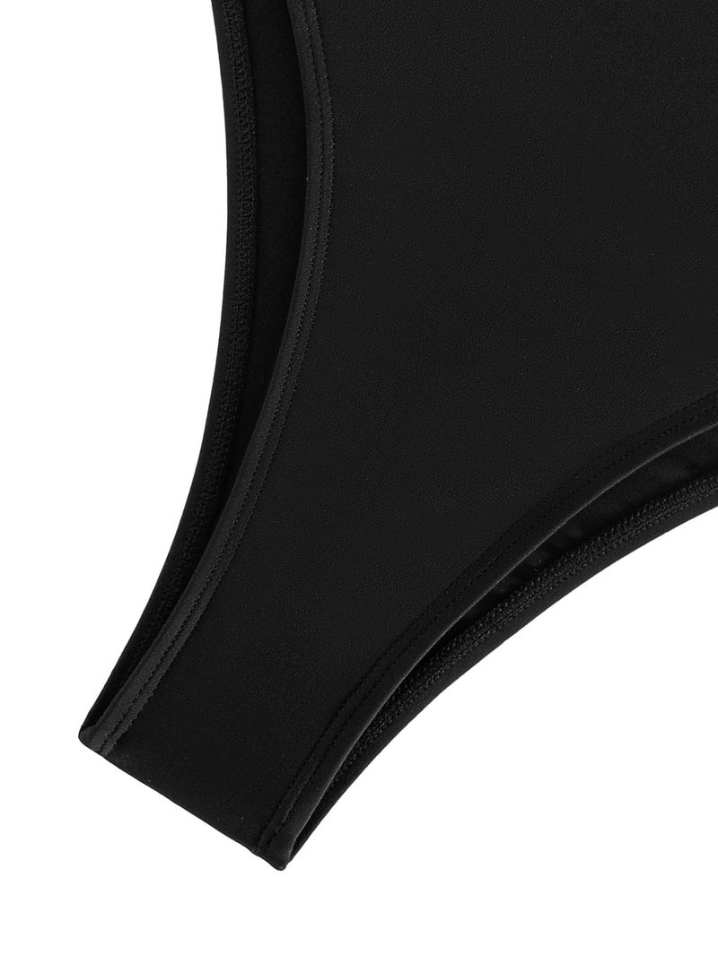 Lilosy Sexy Cutout Tube One Shoulder Swimsuit High Waist Piece Cheekly Bikini Brazilian Women Bandeau Bathing Suit Black 2# Medium - Image 4
